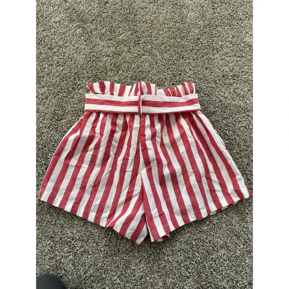 Shein Red White Striped‎ Shorts Tie Waist Casual Summer Womens Small - Picture 2 of 3